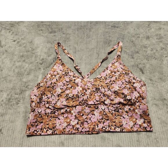 Offline by Aerie size L Medium Support Stretch Racerback Sports Bra Pink Floral - Picture 1 of 3